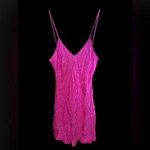 Vintage 90’s Women’s Romantic Barbie Pink Floral Silk Sleepwear Slip Dress Sz L